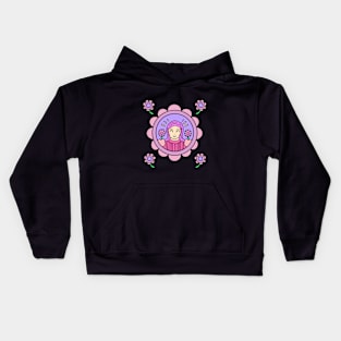 Cute girl with flowers Kids Hoodie